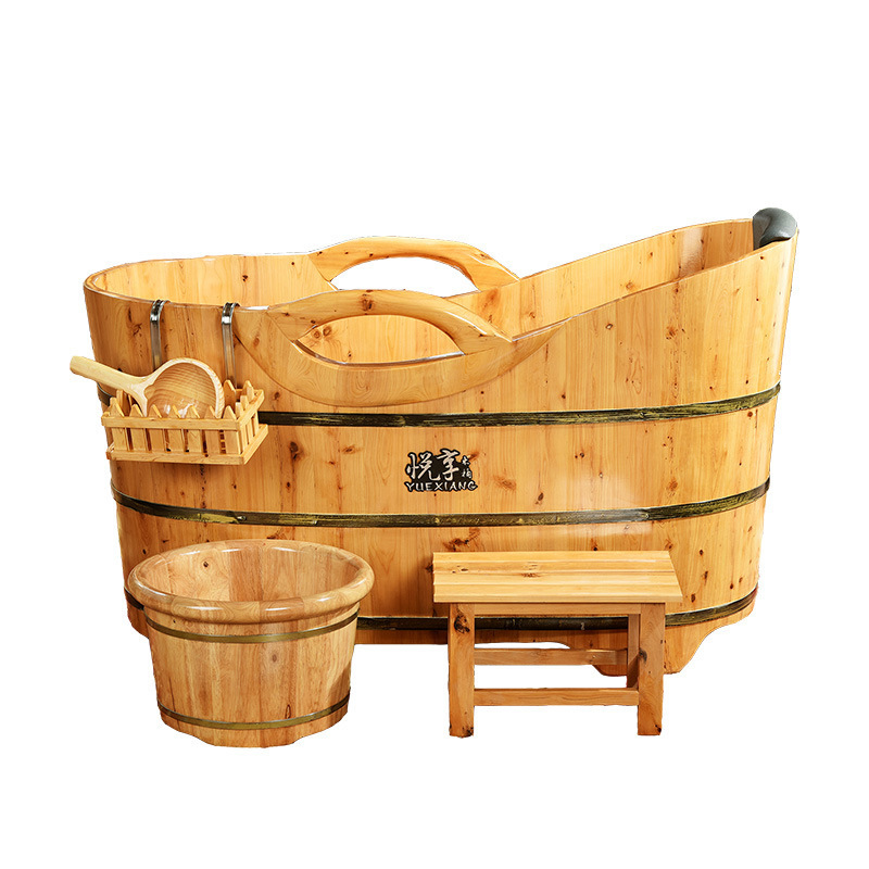 Simple Design Bathroom Freestanding Solid Wooden Barrel Bathtub Wholesale