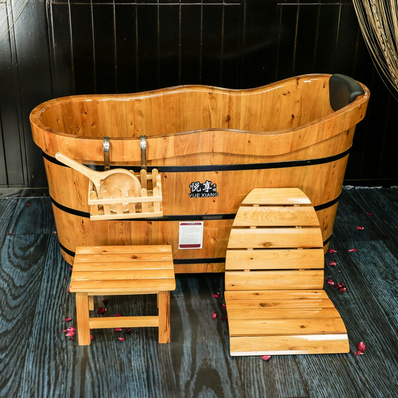 Freestanding wooden barrel bath shower hot tub cedar wood bathtub