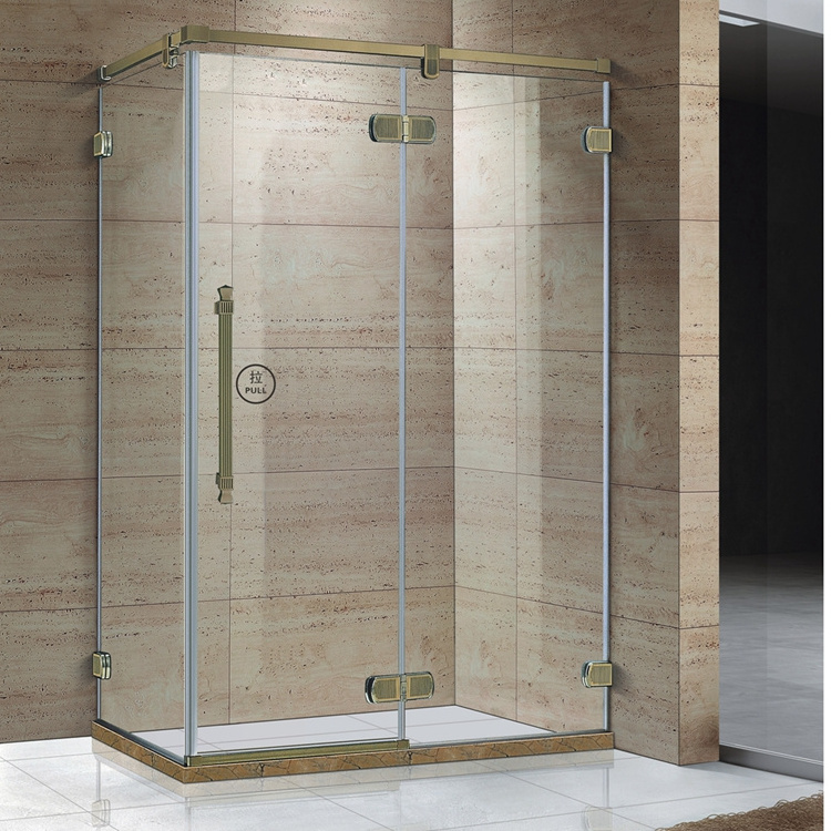 Gold color temper glass shower Screen  3 Side  glass shower door