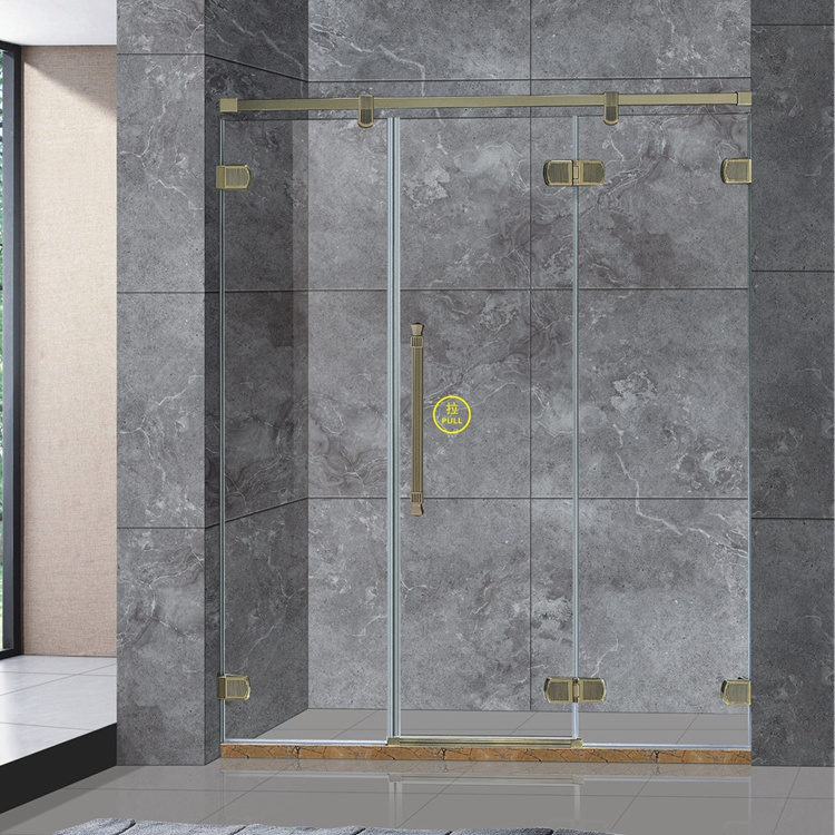 Gold color temper glass shower Screen  3 Side  glass shower door