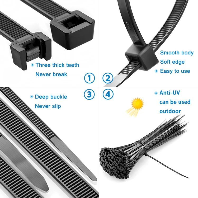 selfing-Lock Zip Pa66 Plastic Fastener Professional Push Mount Self Locking Machine Nylon Cable Ties