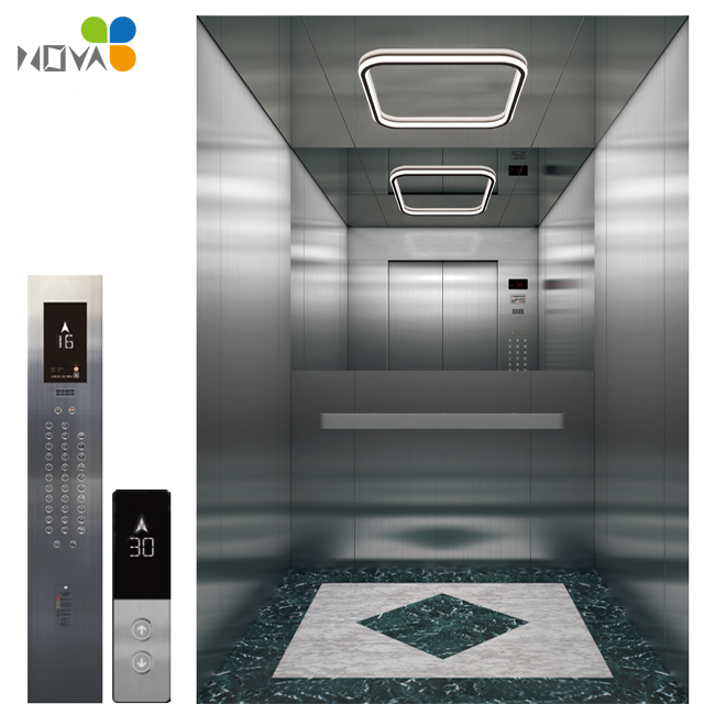 Good quality 10 Persons 800 kgs New design stainless steel mirror etching elevator cabin