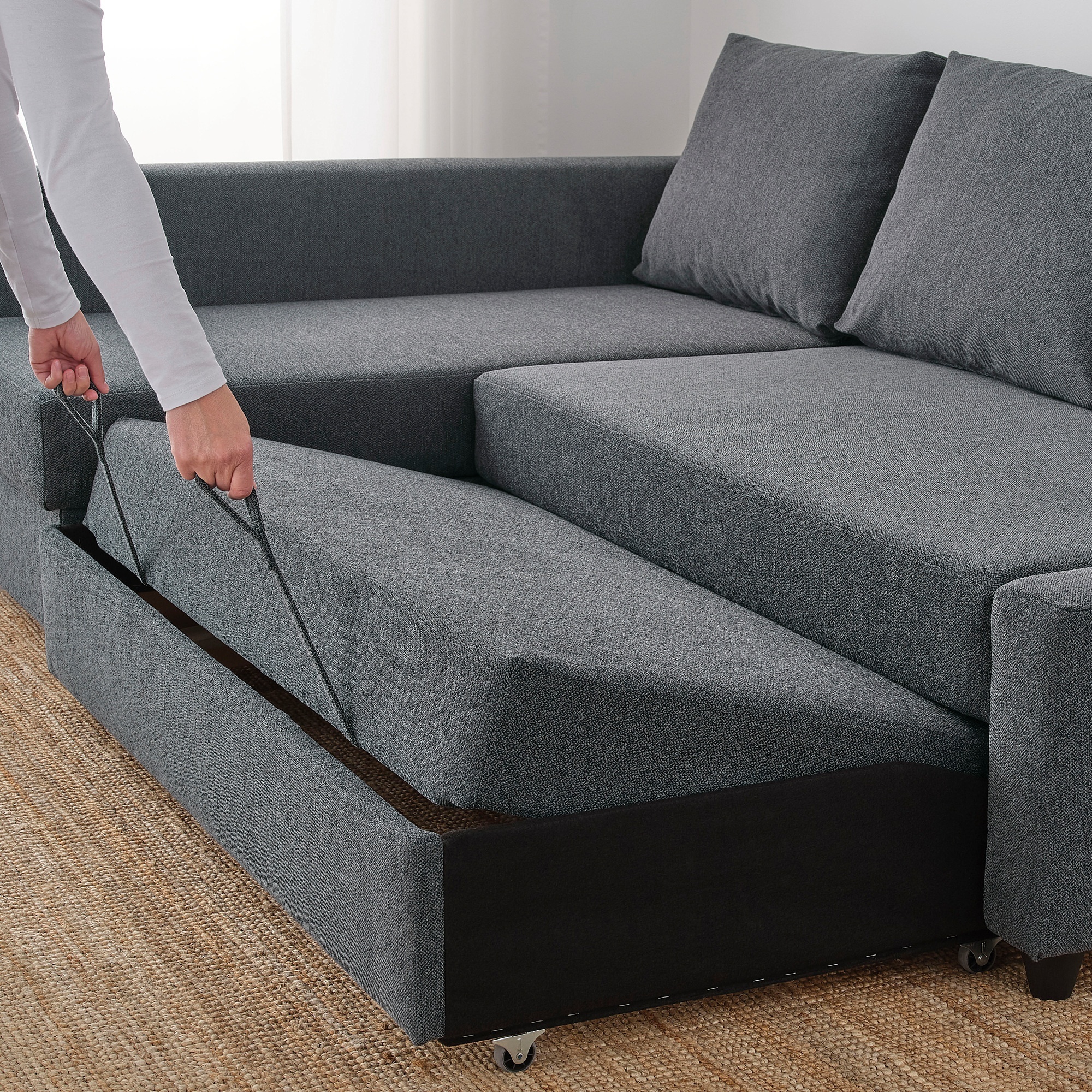 Armrest L Shaped 2 Seater Sofa Cama Set Furniture Sectional Pulled Out Sofa Bed Lounge Couch with Storage Chaise for Living Room