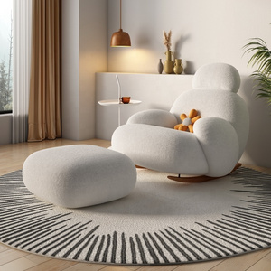 NOVA Nordic Living Room Comfortable White Fabric Rocking Chair Tufted Plush Lounge Recliner Lazy Sofa Chairs With Stool