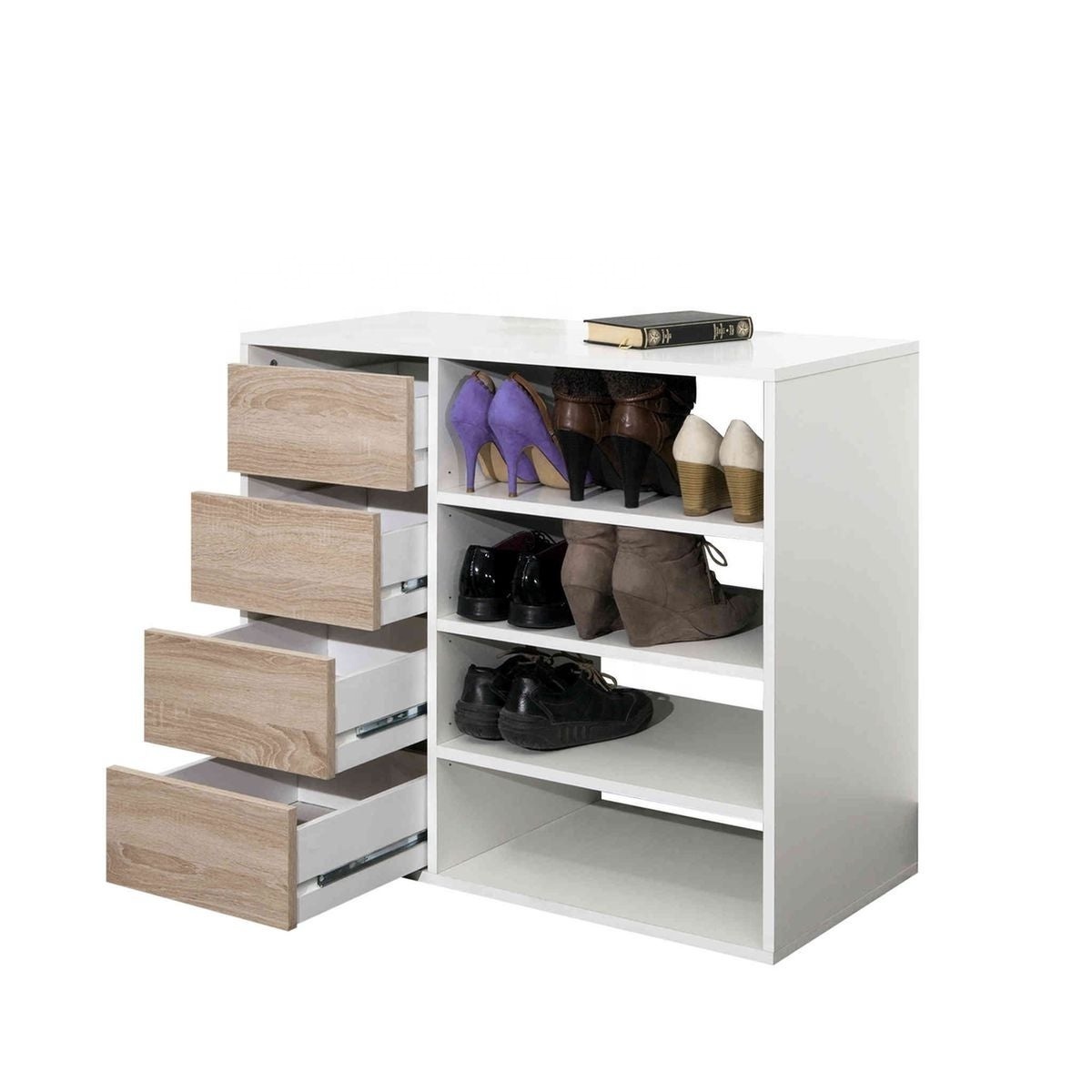 NOVA Wooden MDF 12 Pairs Shoe Cabinet with 4 Drawers And 4 Adjustable Shelf