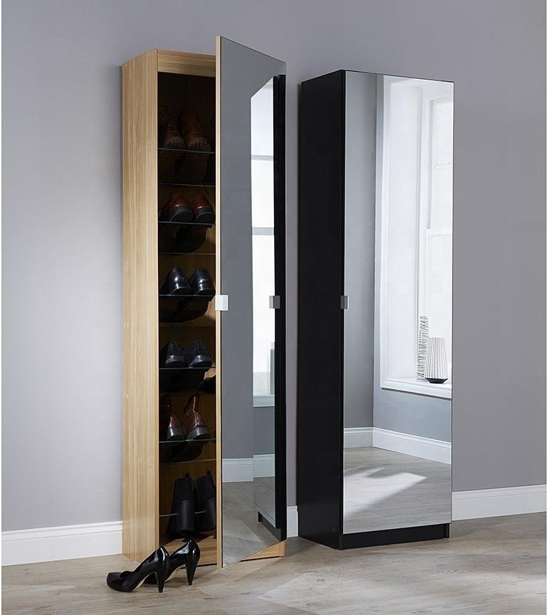 NOVA Modern Wooden Frame 18 Pairs Full Mirror Shoe Cabinet Shoe Rack Shoes Cabinets With Glass Doors