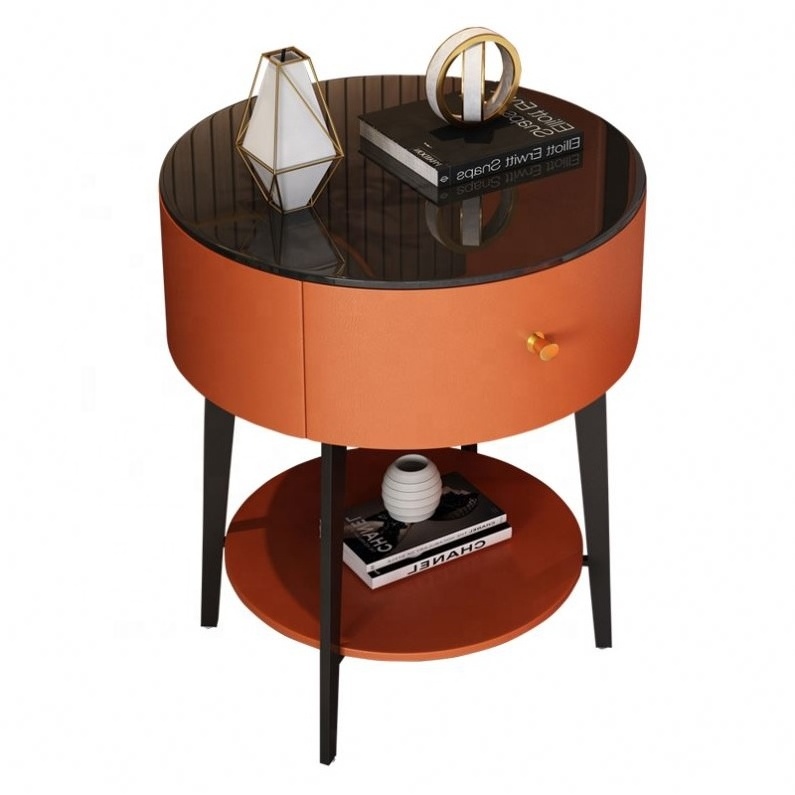 High Class Modern Storage Smart Bedside Table Metal Glass Round Set Table For Living Room Table High Quality Fingerprint Locker