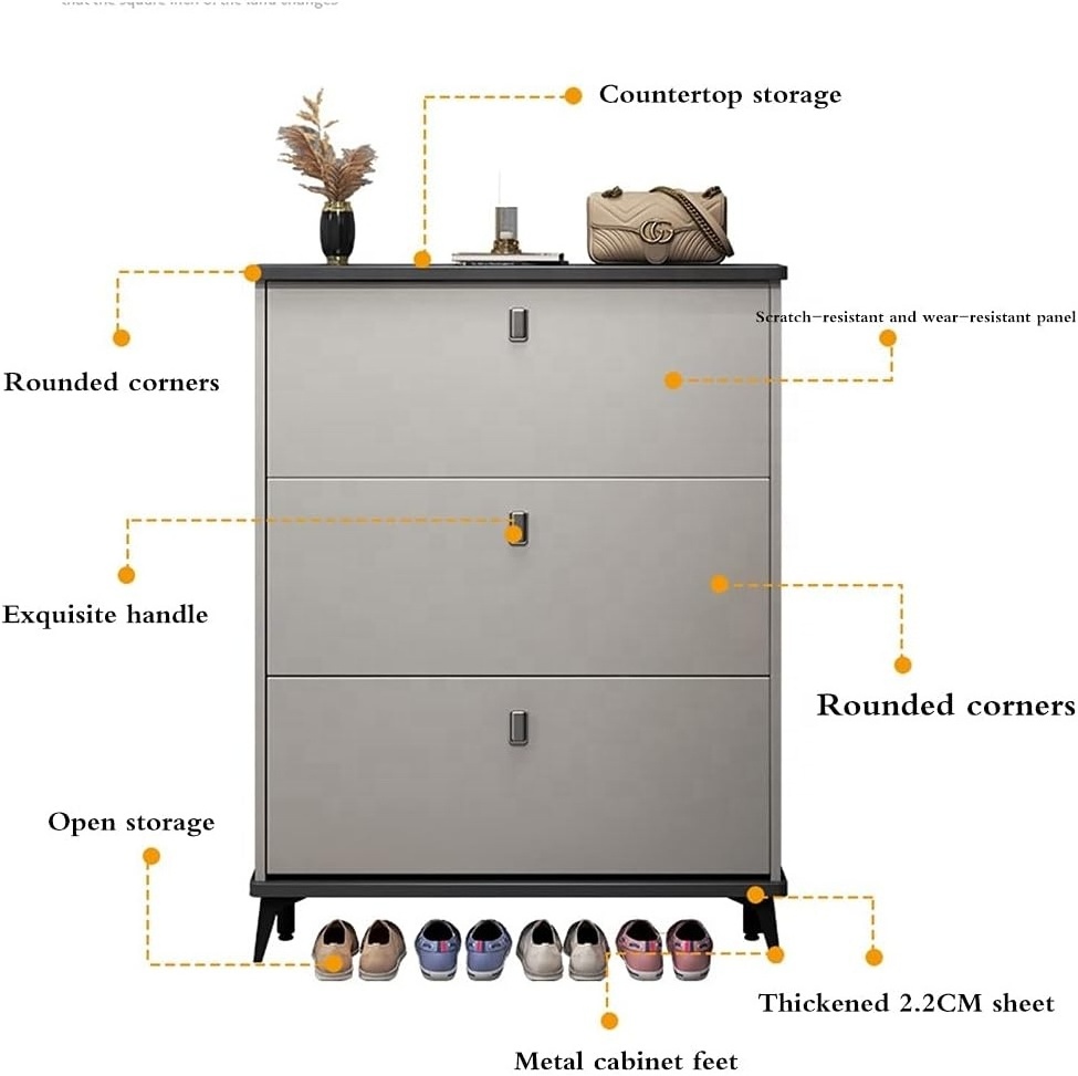 NOVA Modern Freestanding Shoe Cabinet Storage Furniture Wood Shoe Ultra Thin Space Saving Flip Down Luxury Design MDF Shoe Racks