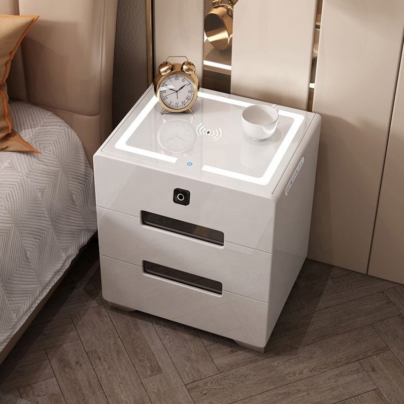 Multifunctional Wireless Charging Smart Speaker Table Furniture Bedside Table Touch Sensing LED Light Bedroom Nightstand