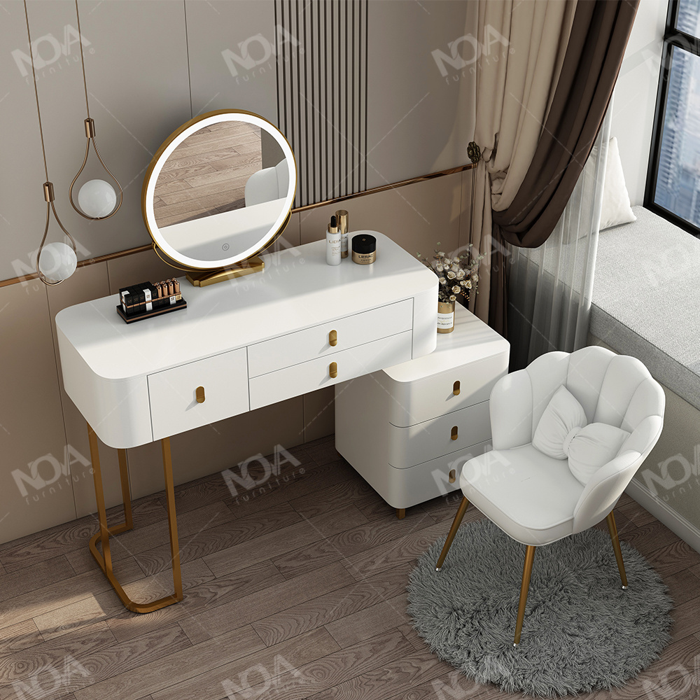 NOVA White Light Luxury Nordic Bedroom Vanity Table Organizer Smart Dressing Table With Wireless Charging