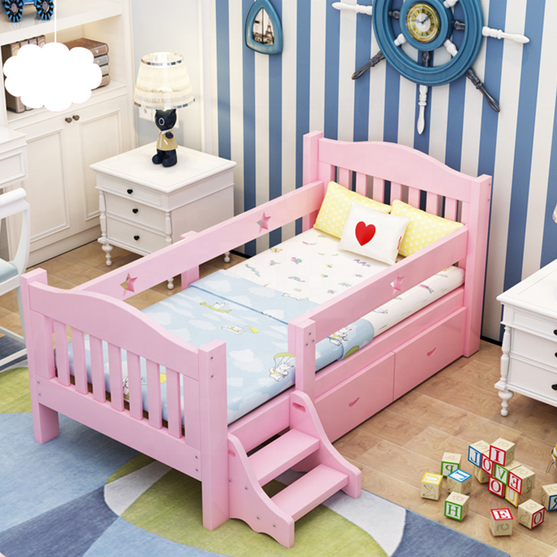 NOVA Modern Natural Solid Wood Children Beds Furniture Wood Single Girls Ladder Pink Kids Baby Bed