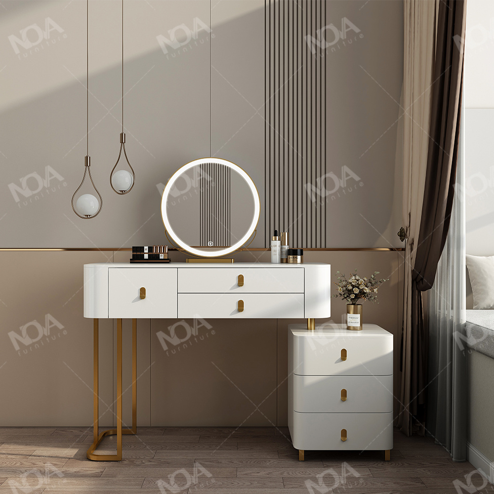 NOVA White Light Luxury Nordic Bedroom Vanity Table Organizer Smart Dressing Table With Wireless Charging