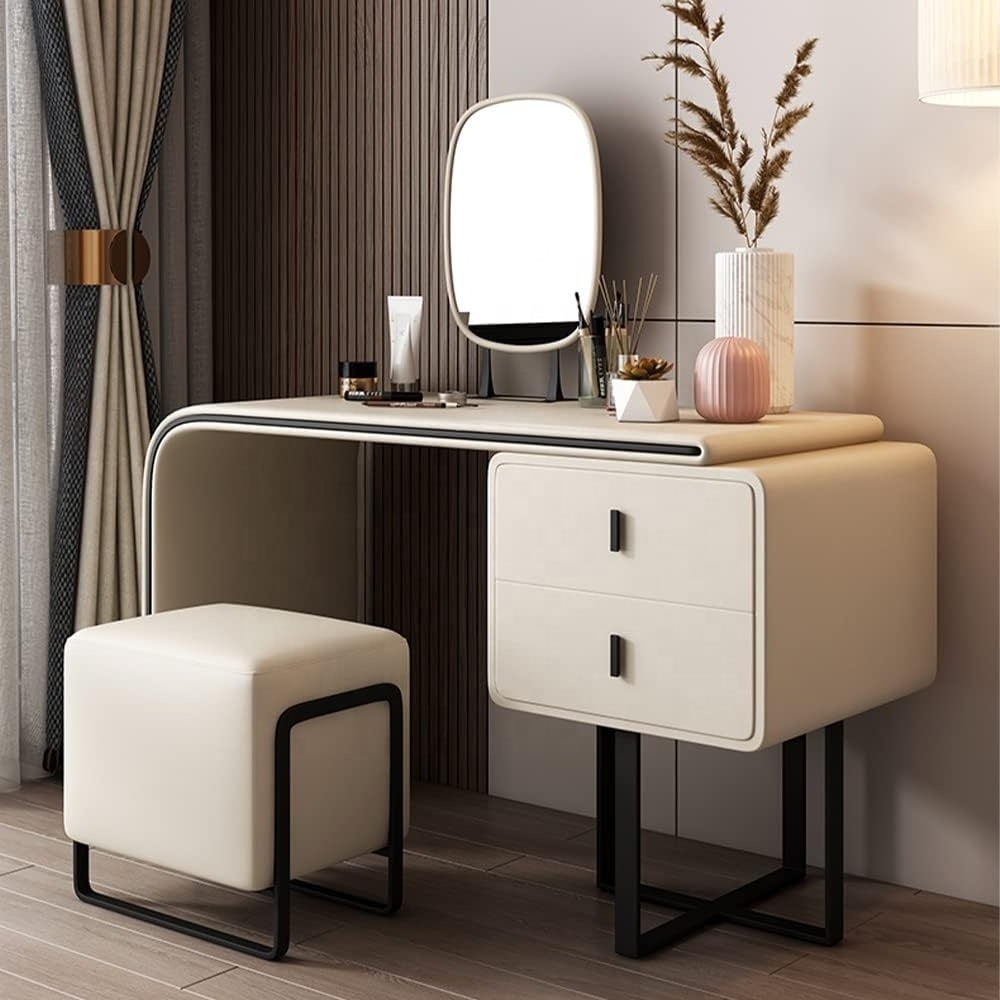 NOVA European Style Makeup Dressing Table With Mirror Hotel Bedroom Furniture Multifunctional Leather Finish Vanity Table Set