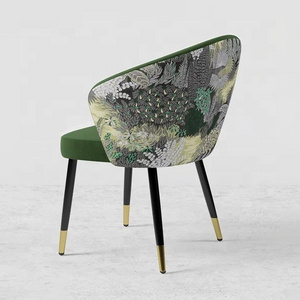 NOVA Modern Kitchen Dining Room Green Upholstered Velvet Floral Pattern Dining Chair Retro Bedroom Makeup Chair Arm Chair