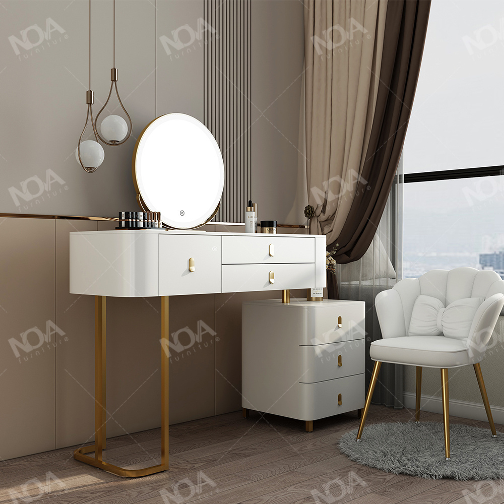 NOVA White Light Luxury Nordic Bedroom Vanity Table Organizer Smart Dressing Table With Wireless Charging