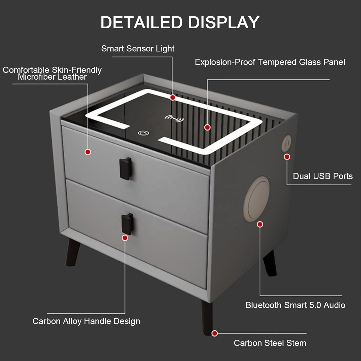 Intelligent Fingerprint Code Lock Bedside Table Manufacturer With Wireless Charging Light New Multi-functional Nightstand