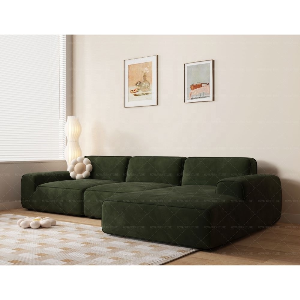 NOVA Suede Matte Velvet Fabric Square Sofa Living Room Designer Sofa For Apartment / Villa