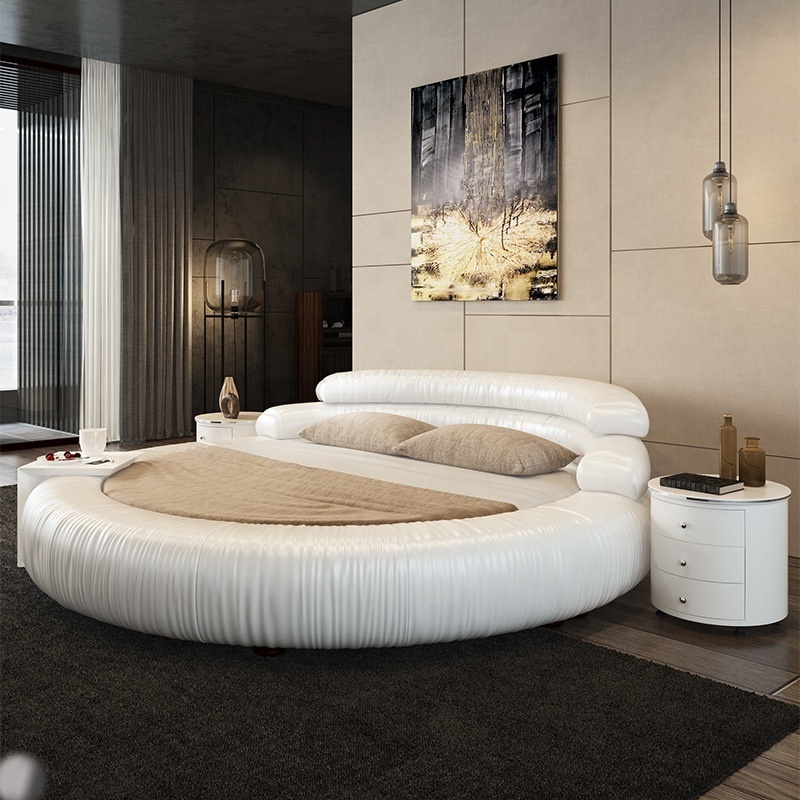 NOVA Nordic Luxury King Size Platform Bed Modern Hotel Bedroom Furniture Collection Leather Upholstered Round Bed