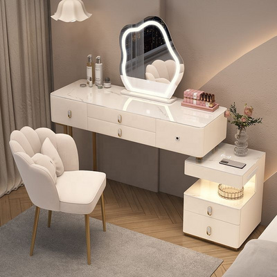 NOVA Hot Sale White Color Corner Vanity Women Bedroom Furniture Multifunctional Makeup Table Dressers With Led Cloud Mirror