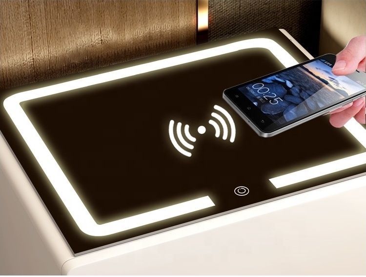 Multifunctional Wireless Charging Smart Speaker Table Furniture Bedside Table Touch Sensing LED Light Bedroom Nightstand