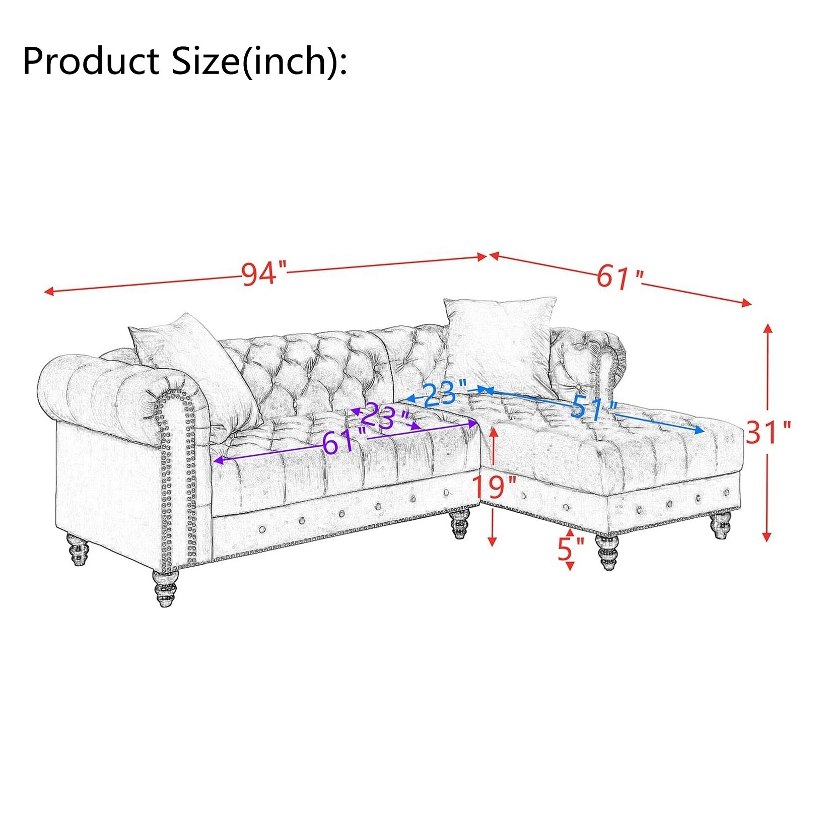 NOVA Nordic Red Velvet Chesterfield Couch Set Sectional Sofas L Shape Upholstered Corner Sofa For Living Room Furniture