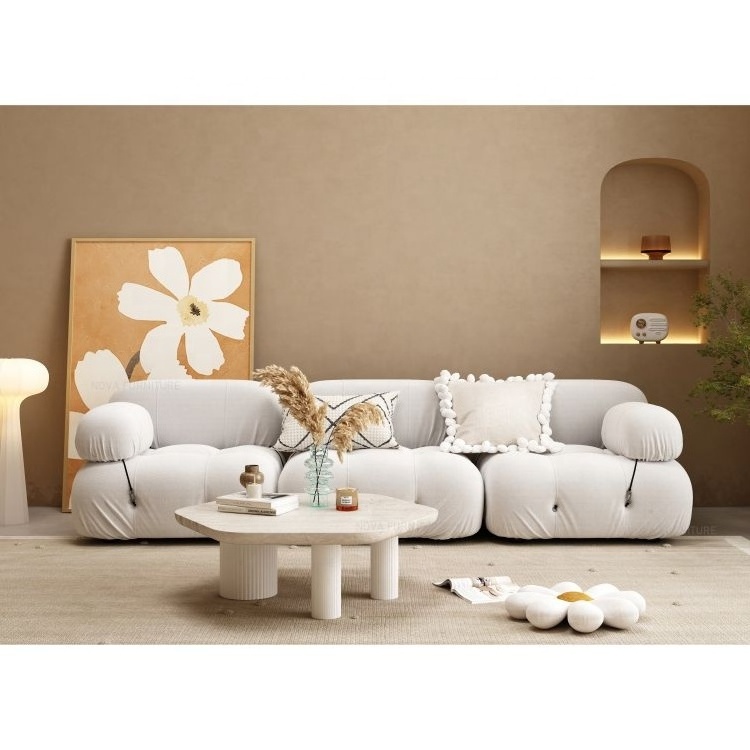 NOVA Light Luxury Cream White Modular Upholstered 3-seater Tufted Sofa Combination Cloud Pebbles Sofa