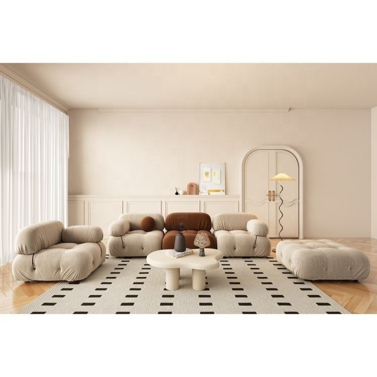 NOVA Light Luxury Cream White Modular Upholstered 3-seater Tufted Sofa Combination Cloud Pebbles Sofa