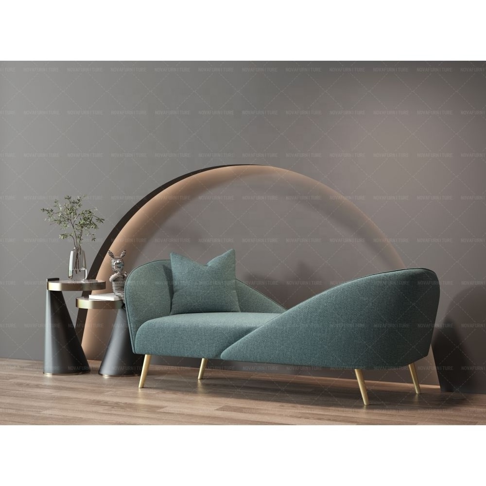 NOVA Modern Contemporary Mint Green Velvet Chaise Upholstered Double Back Chaise Lounges with Sturdy Gold Metal Legs