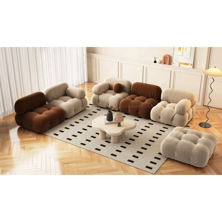 NOVA Light Luxury Cream White Modular Upholstered 3-seater Tufted Sofa Combination Cloud Pebbles Sofa