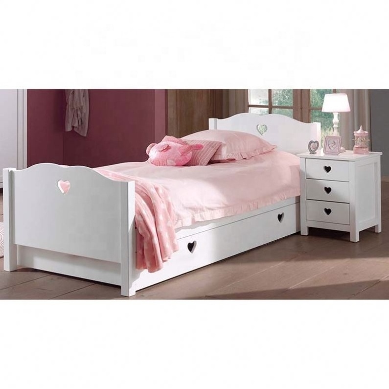 Matte White Kids Modern Girl Youth Bedrooms Furniture Wooden Children Girls Single Sleeping Floor Bed