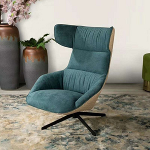 NOVA Living Room Accent Armchair Fabric Rotating Lounge Chairs Swivel High Back Occasional Chair With Head Support