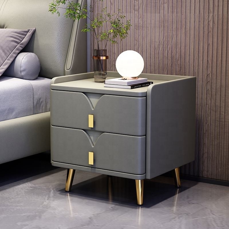 White Luxury Nightstand Drawer Wooden Modern Bedside Tables Led Night Light Smart Bedside Table Lamp