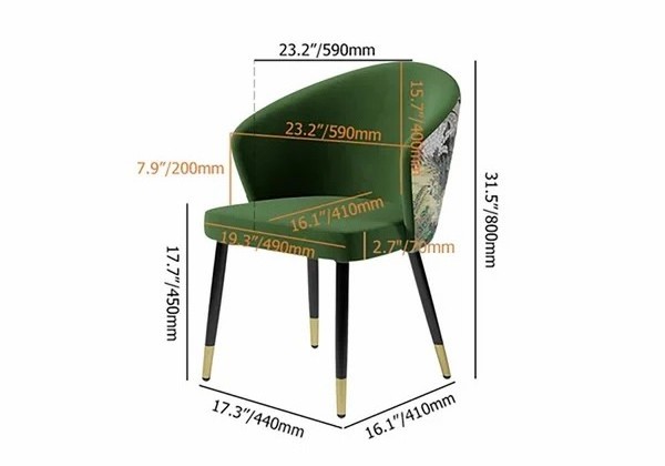 NOVA Modern Kitchen Dining Room Green Upholstered Velvet Floral Pattern Dining Chair Retro Bedroom Makeup Chair Arm Chair