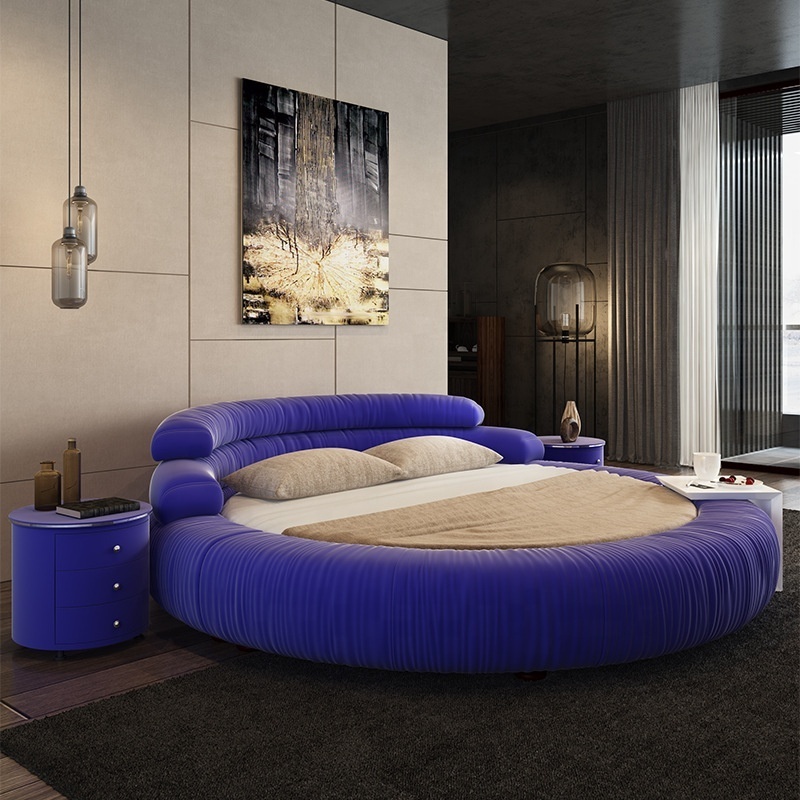 NOVA Nordic Luxury King Size Platform Bed Modern Hotel Bedroom Furniture Collection Leather Upholstered Round Bed