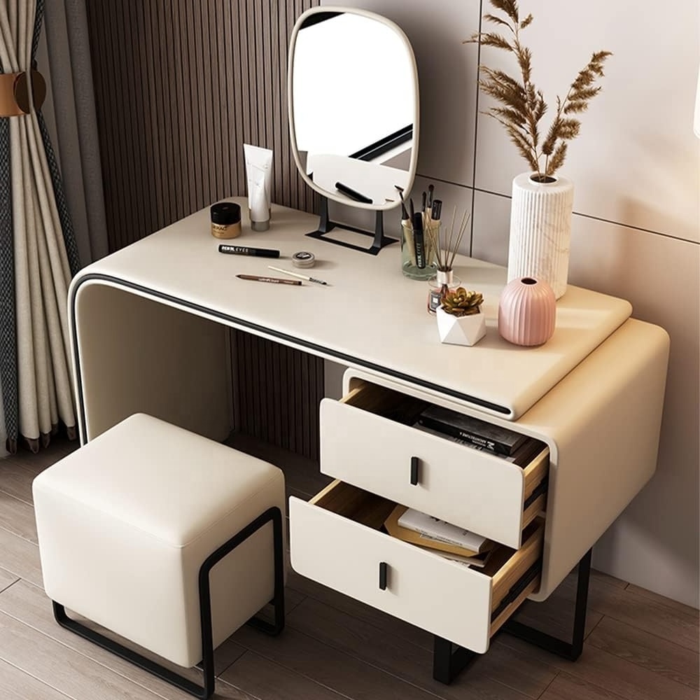 NOVA European Style Makeup Dressing Table With Mirror Hotel Bedroom Furniture Multifunctional Leather Finish Vanity Table Set