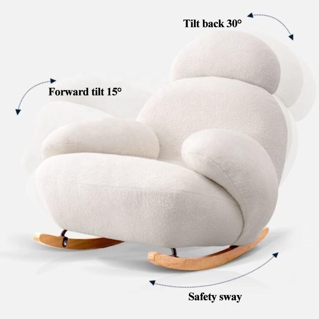 NOVA Nordic Living Room Comfortable White Fabric Rocking Chair Tufted Plush Lounge Recliner Lazy Sofa Chairs With Stool