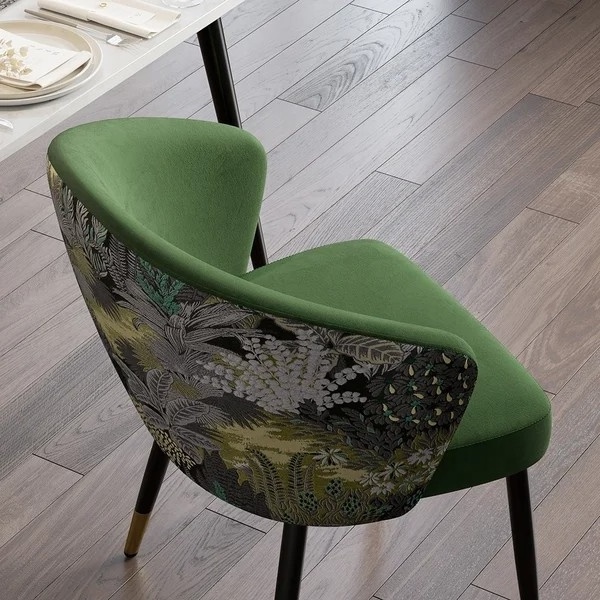 NOVA Modern Kitchen Dining Room Green Upholstered Velvet Floral Pattern Dining Chair Retro Bedroom Makeup Chair Arm Chair