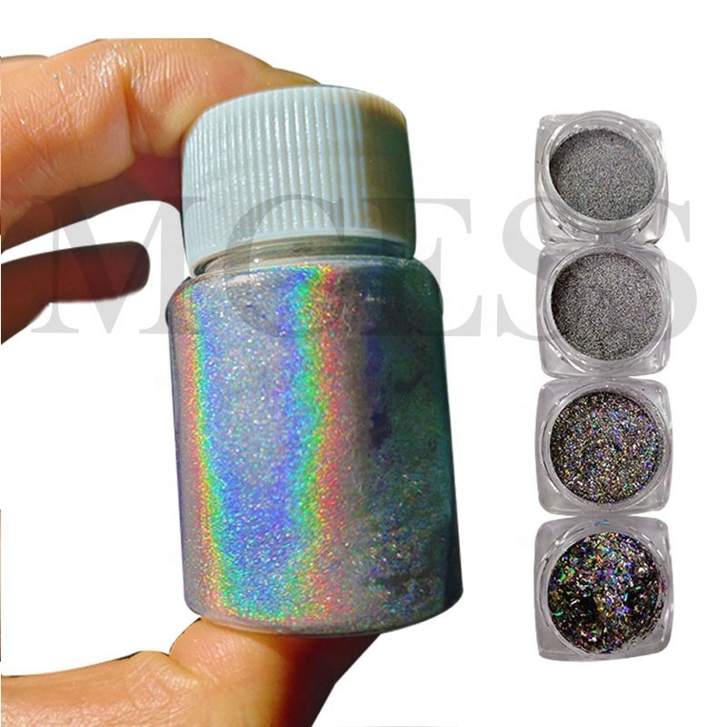 Brand Mcess FREE SAMPLES silver colorful holographic pearl pigment rainbow effect dye fabric powder coating for leather