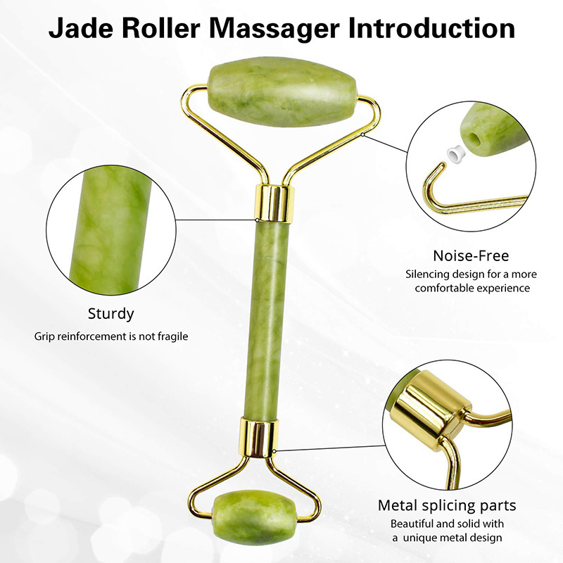 Skin Care Facial Massager Green Jade Massage Roller and Guasha Set Face Jade Roller Set