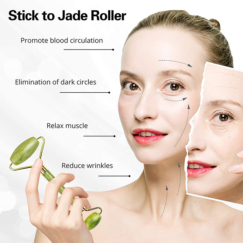 Skin Care Facial Massager Green Jade Massage Roller and Guasha Set Face Jade Roller Set