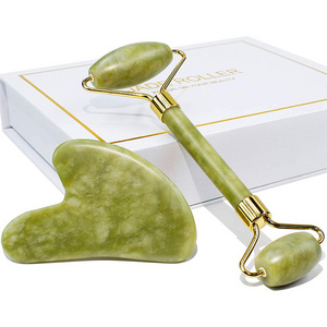 Skin Care Facial Massager Green Jade Massage Roller and Guasha Set Face Jade Roller Set