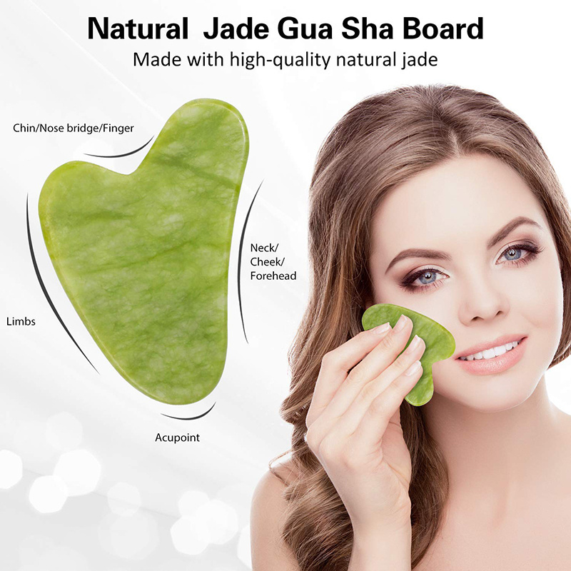 Skin Care Facial Massager Green Jade Massage Roller and Guasha Set Face Jade Roller Set