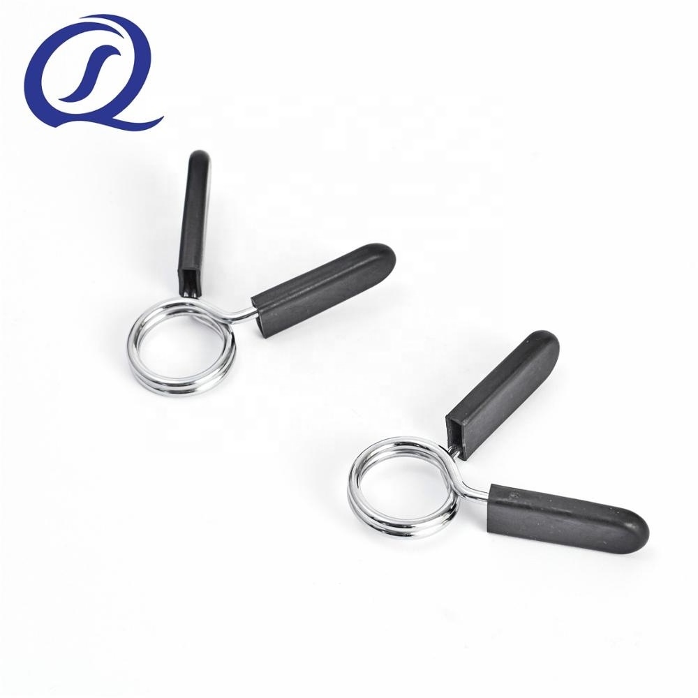 Rubber Grip Support Handles Stainless Steel Spring Weight Lifting Barbell Bar Collars