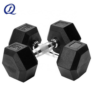 High Quality Exercise Equipment Rubber Coated Dumbbells Non-detachable Free Weights Gym Hexagonal Hex Dumbbell