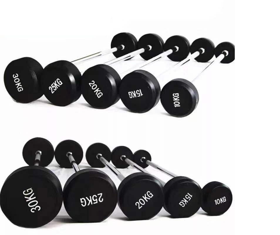 China wholesale fitness equipment different weight fixed straight EZ curl rubber barbell