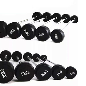 China wholesale fitness equipment different weight fixed straight EZ curl rubber barbell