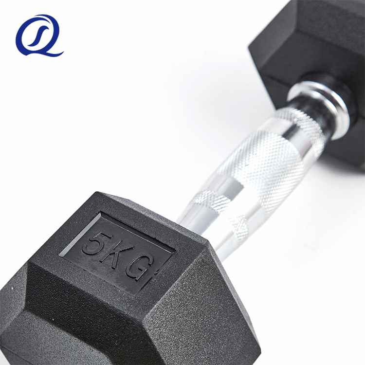 High Quality Exercise Equipment Rubber Coated Dumbbells Non-detachable Free Weights Gym Hexagonal Hex Dumbbell