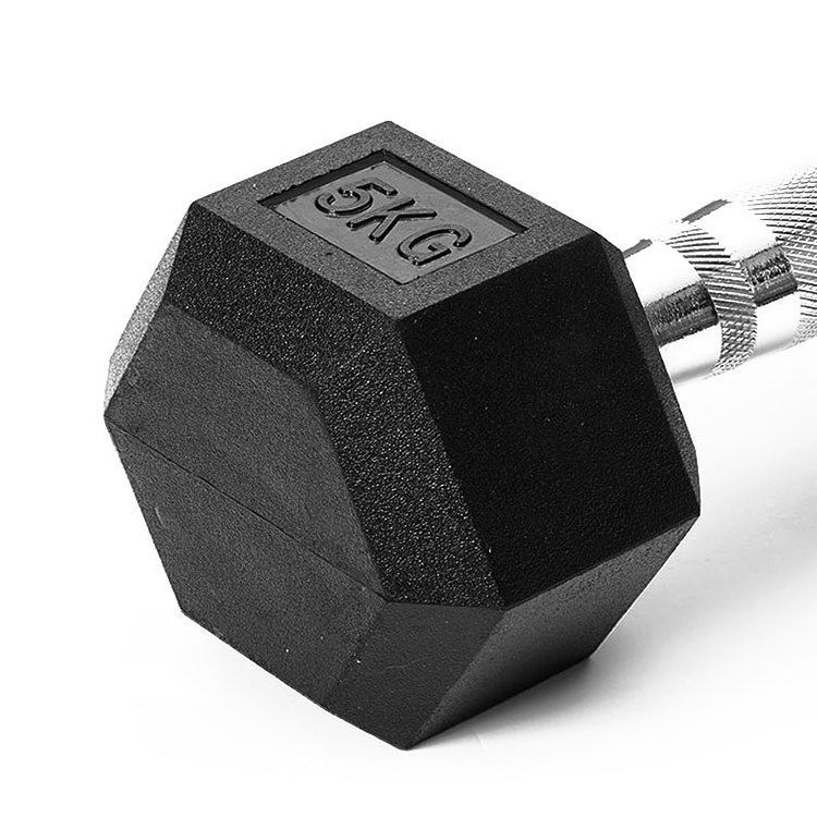 High Quality Exercise Equipment Rubber Coated Dumbbells Non-detachable Free Weights Gym Hexagonal Hex Dumbbell