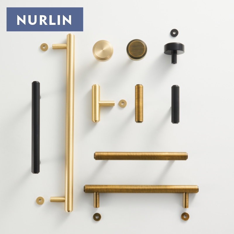 Nurlin Solid Brass Plain Cabinet Knob Matte Black Antique Brass T-bar Wardrobe Cabinet Drawer Door Handle Pull NEW