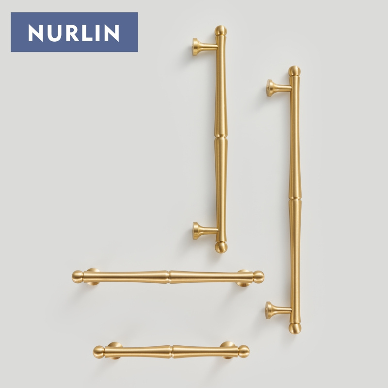 Nurlin Solid Brass American French Light Luxury Furniture Cabinet Drawer Wardrobe Door Long Handle Gold Vintage Cloakroom Pull